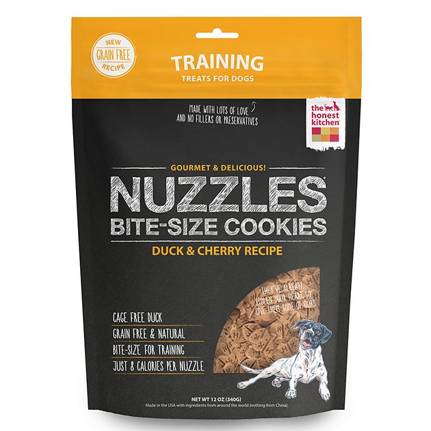 The Honest Kitchen Nuzzles Grain-Free Duck & Cherry Recipe Cookie Dog Treats, 12-oz bag