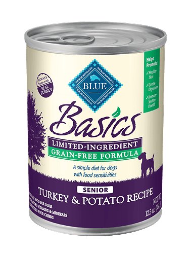 Blue Buffalo Basics Limited Ingredient Grain-Free Turkey & Potato Senior Canned Dog Food, 12.5-oz, case of 12