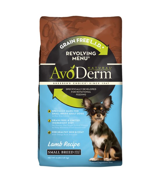 AvoDerm Natural Grain-Free Revolving Menu Small Breed Lamb Recipe Adult Dry Dog Food, 4-lb bag