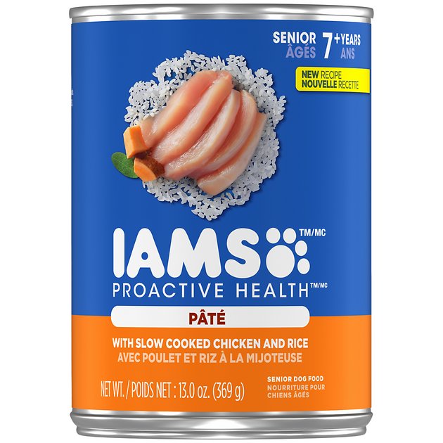 Iams Proactive Health Senior With Slow Cooked Chicken & Rice Canned Dog Food, 13-oz, case of 12