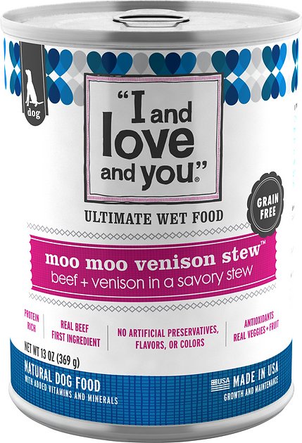 I and Love and You Moo Moo Venison Stew Grain-Free Canned Dog Food, 13-oz, case of 12