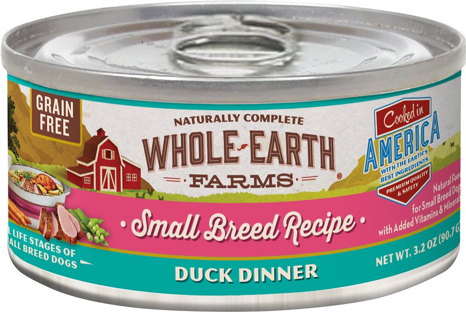 Whole Earth Farms Small Breed Recipe Duck Dinner Grain-Free Canned Dog Food, 3.2-oz, case of 24