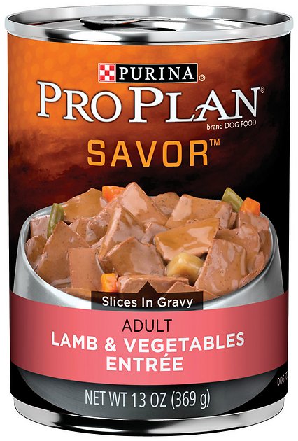 Purina Pro Plan Savor Adult Lamb & Vegetables Entree Slices in Gravy Canned Dog Food, 13-oz, case of 12