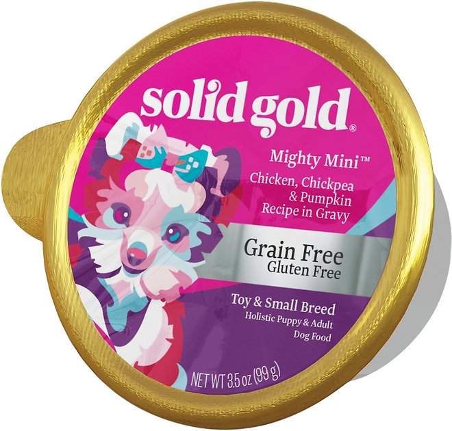 Solid Gold Mighty Mini Chicken, Chickpea & Pumpkin Recipe in Gravy Grain-Free Toy & Small Breed Dog Food Cups, 3.5-oz cup, case of 12