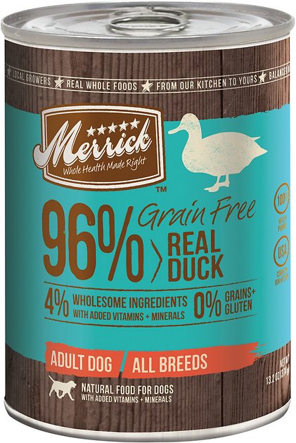 Merrick Grain-Free 96% Real Duck Canned Dog Food, 13.2-oz, case of 12