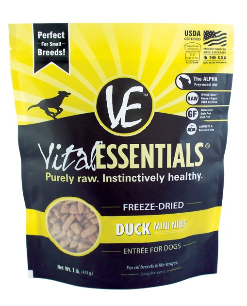 Vital Essentials Duck Entree Mini Nibs Grain-Free Freeze-Dried Dog Food, 1-lb bag