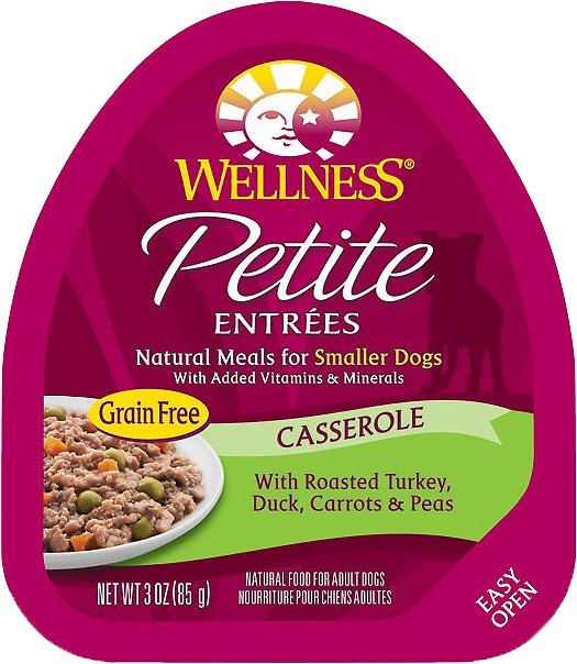 Wellness Petite Entrees Casserole with Roasted Turkey, Duck, Carrots & Peas Grain-Free Wet Dog Food, 3-oz, case of 24