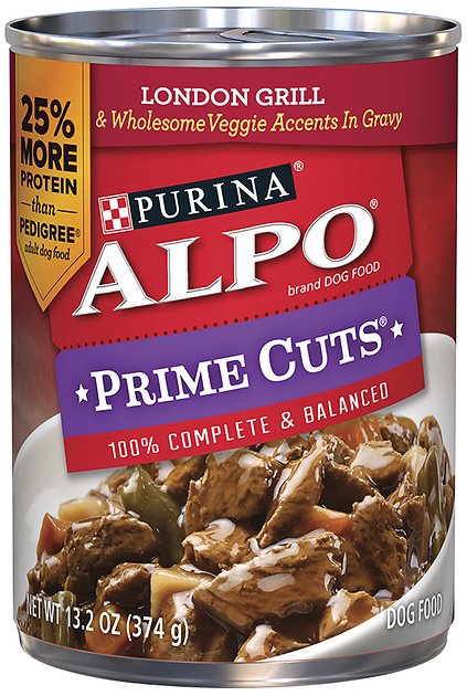 ALPO Prime Cuts London Grill & Wholesome Veggie Accents in Gravy Canned Dog Food, 13.2-oz, case of 12