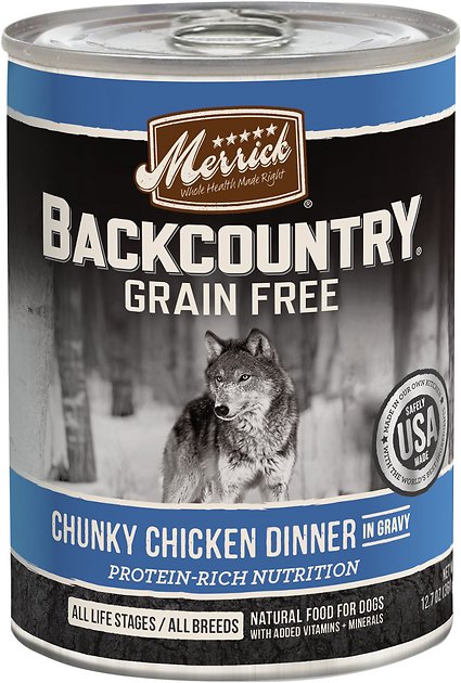 Merrick Backcountry Grain-Free Chunky Chicken Dinner in Gravy Canned Dog Food, 12.7-oz, case of 12