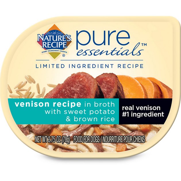 Nature's Recipe Pure Essentials Limited Ingredient Venison Recipe in Broth with Sweet Potato & Brown Rice Wet Dog Food, 2.75-oz, case of 24