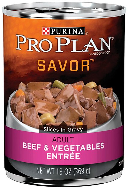 Purina Pro Plan Savor Adult Beef & Vegetables Entree Slices in Gravy Canned Dog Food, 13-oz, case of 12