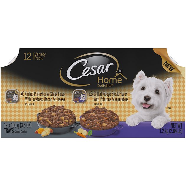 Cesar Home Delights Porterhouse Steak & Ribeye Steak Variety Pack Dog Food Trays, 3.5-oz, case of 12