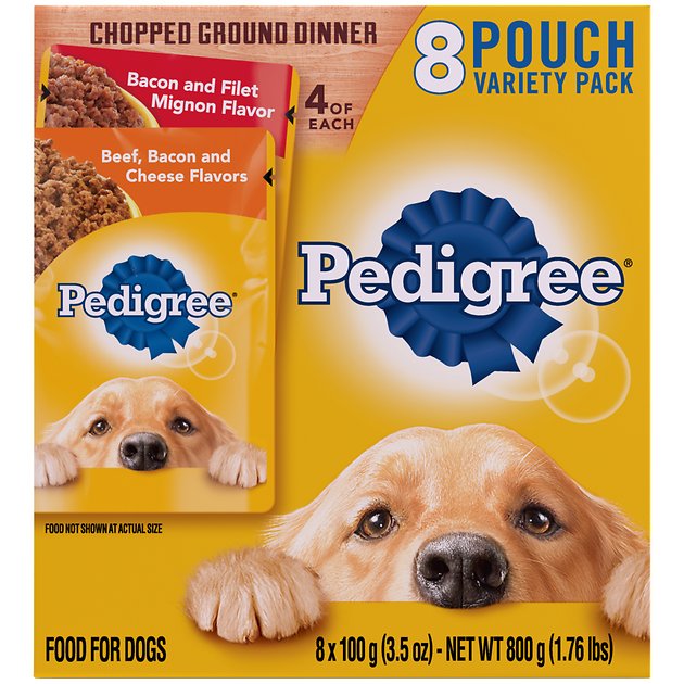 Pedigree Chopped Ground Dinner Variety Pack Featuring Bacon Wet Dog Food, 3.5-oz, case of 8