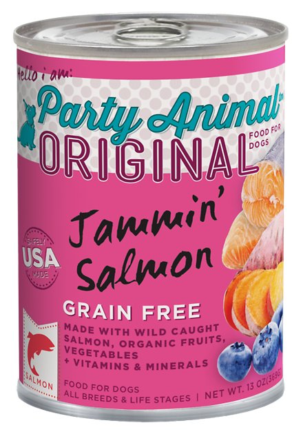 Party Animal Jammin' Salmon Recipe Grain-Free Canned Dog Food, 13-oz, case of 12