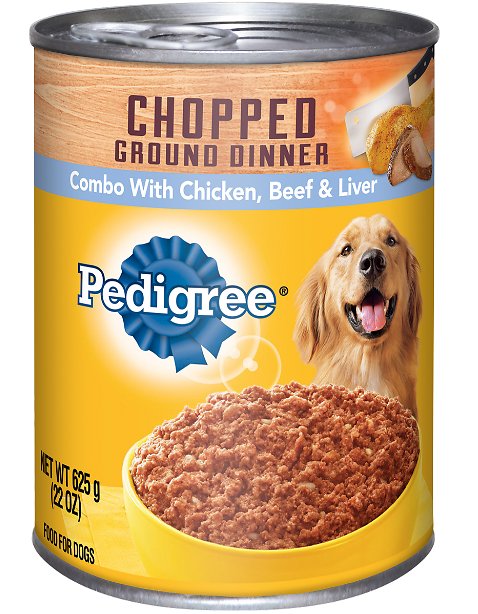 Pedigree Chopped Ground Dinner Combo With Chicken, Beef & Liver Canned Dog Food, 22-oz, case of 12