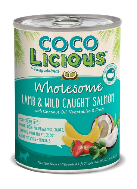 Party Animal Cocolicious Lamb & Wild Caught Salmon Recipe Grain-Free Canned Dog Food, 12.8-oz, case of 12