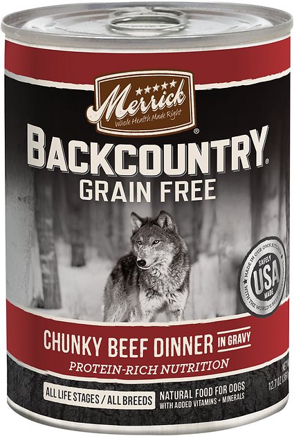 Merrick Backcountry Grain-Free Chunky Beef Dinner in Gravy Canned Dog Food, 12.7-oz, case of 12