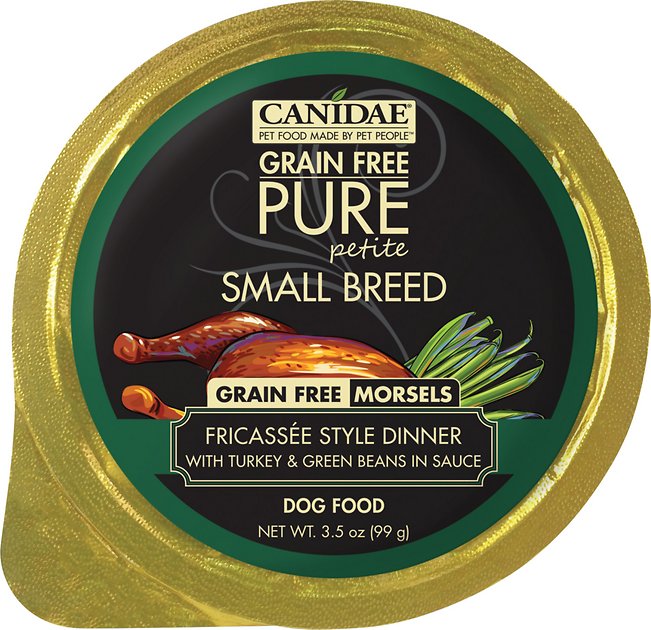 CANIDAE Grain-Free PURE Petite Fricassee Style Dinner with Turkey & Green Beans in Sauce Small Breed Dog Food Trays, 3.5-oz, case of 12