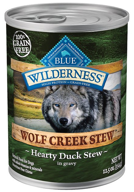 Blue Buffalo Wilderness Wolf Creek Stew Hearty Duck Stew Grain-Free Adult Canned Dog Food, 12.5-oz, case of 12