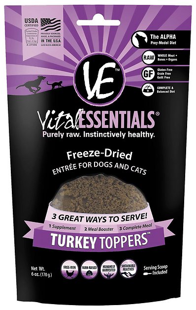 Vital Essentials Turkey Freeze-Dried Dog & Cat Food Topper, 6-oz bag