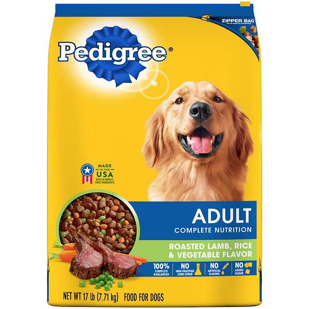 Pedigree Adult Complete Nutrition Roasted Lamb, Rice & Vegetable Flavor Dry Dog Food, 17-lb bag