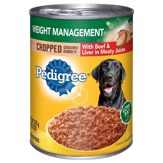 Pedigree Chopped Ground Dinner Weight Management With Beef & Liver Canned Dog Food, 13.2-oz, case of 12