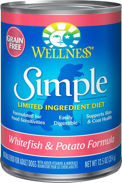 Wellness Simple Limited Ingredient Diet Grain-Free Whitefish & Potato Formula Canned Dog Food, 12.5-oz, case of 12