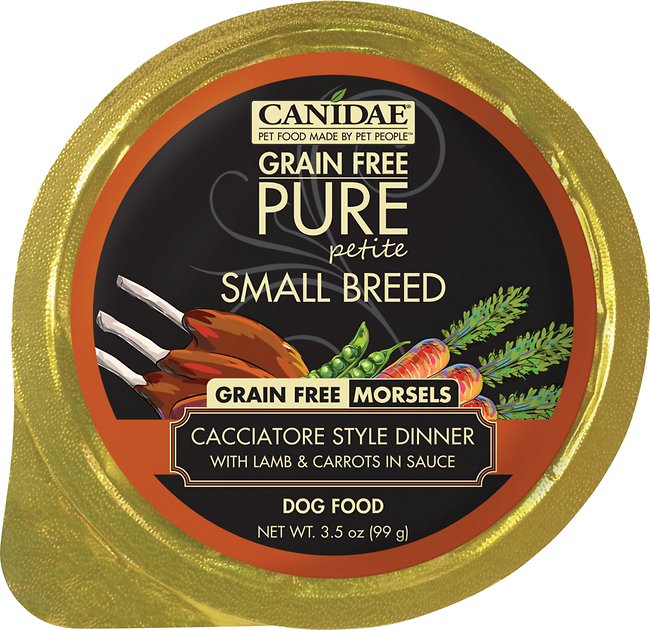 CANIDAE Grain-Free PURE Petite Cacciatore Style Dinner with Lamb & Carrots in Sauce Small Breed Dog Food Trays, 3.5-oz, case of 12