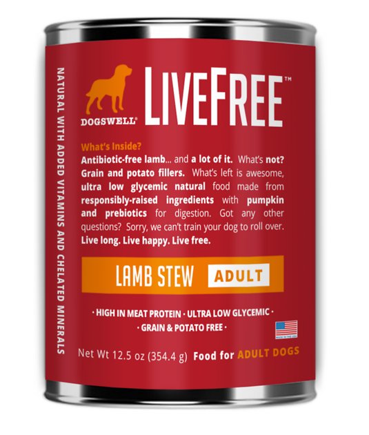 Dogswell LiveFree Lamb Stew Grain-Free Adult Canned Dog Food, 12.5-oz, case of 12