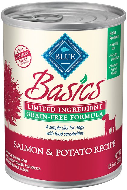 Blue Buffalo Basics Limited Ingredient Grain-Free Salmon & Potato Recipe Canned Dog Food, 12.5-oz, case of 12