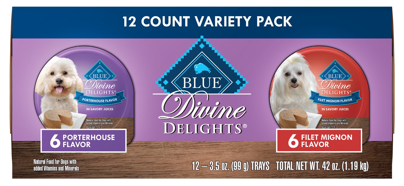 Blue Buffalo Divine Delights Pate Variety Pack Filet Mignon & Porterhouse Flavor Dog Food Trays, 3.5-oz, case of 12