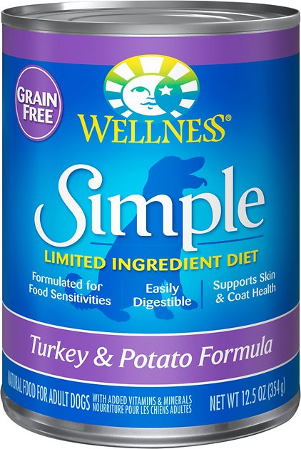 Wellness Simple Limited Ingredient Diet Grain-Free Turkey & Potato Formula Canned Dog Food, 12.5-oz, case of 12