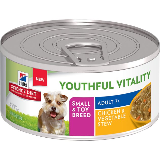 Hill's Science Diet Adult 7+ Small & Toy Breed Youthful Vitality Chicken & Vegetable Stew Canned Dog Food, 5.5-oz, case of 24