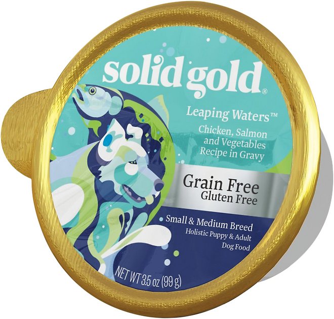 Solid Gold Leaping Waters Chicken, Salmon & Vegetable Recipe in Gravy Grain-Free Small & Medium Breed Dog Food Cups, 3.5-oz cup, case of 12