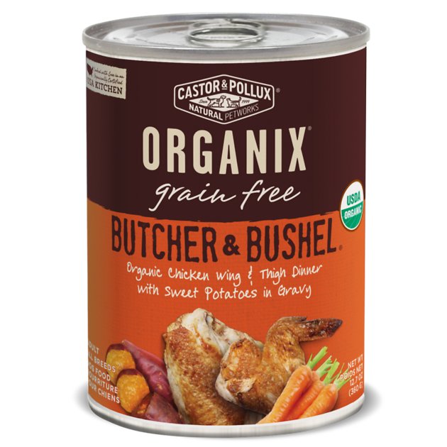 Castor & Pollux Organix Grain-Free Butcher & Bushel Organic Chicken Wing & Thigh Dinner in Gravy Adult Canned Dog Food, 12.7-oz case of 12