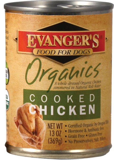 Evanger's Organics Cooked Chicken Grain-Free Canned Dog Food, 13-oz, case of 12