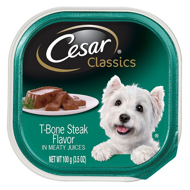 Cesar Classics Pate T-Bone Steak Flavor Dog Food Trays, 3.5-oz, case of 24