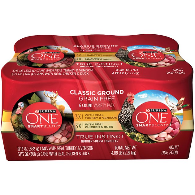 Purina ONE SmartBlend True Instinct Classic Ground Grain-Free Variety Pack Canned Dog Food, 13-oz, case of 6