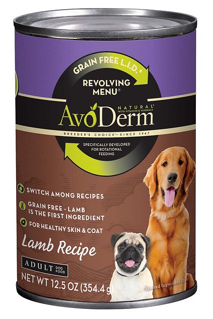 AvoDerm Natural Grain-Free Revolving Menu Lamb Recipe Adult & Puppy Canned Dog Food, 12.5-oz, case of 12