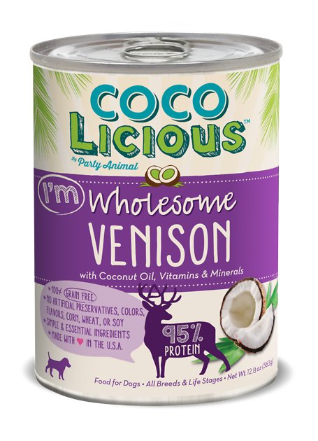 Party Animal Cocolicious 95% Wholesome Venison Grain-Free Canned Dog Food, 12.8-oz, case of 12