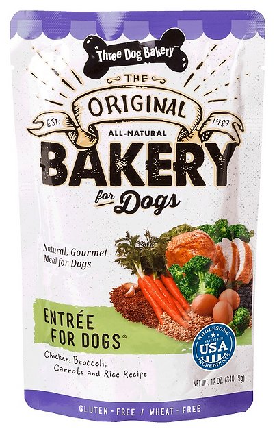 Three Dog Bakery Entree Chicken, Broccoli, Carrots and Rice Recipe Gluten-Free Dog Food, 12-oz bag