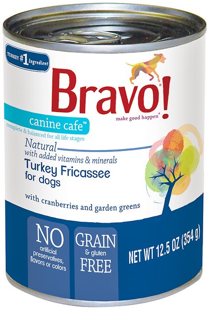 Bravo! Canine Cafe Turkey Fricassee Grain-Free Canned Dog Food, 12.5-oz, case of 12